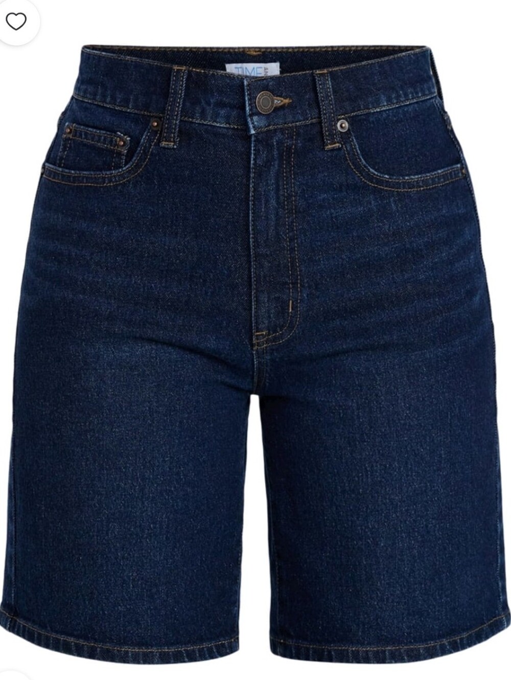 Dark Blue Denim Time and Tru Women's High Rise Denim Bermuda Shorts, 9" Inseam